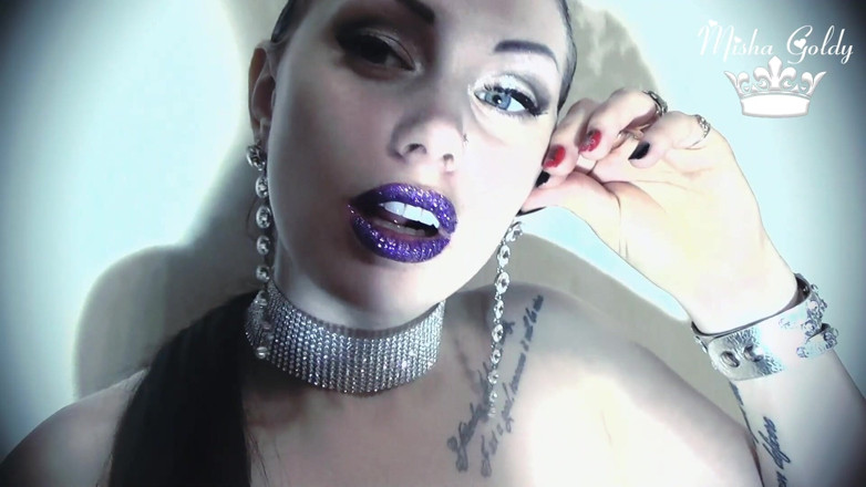 Goddess Misha Goldy: Purple glittery kissing &amp; lip smelling