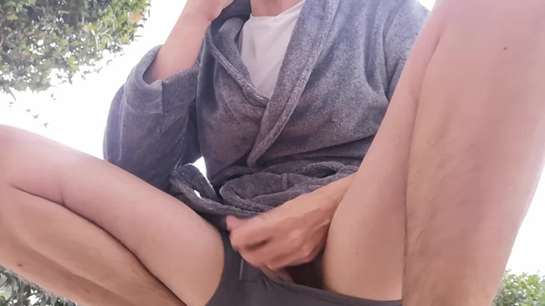 Rafael Torreano: Kneeling Outside in Underwaer Smoking a Cigarette and Jerking off