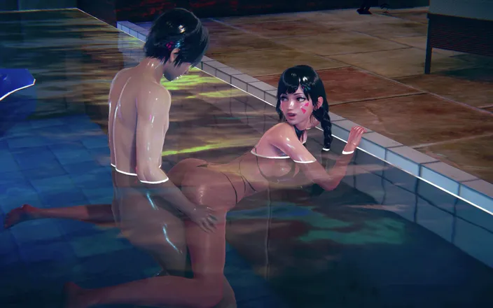 Waifu club 3D: DVA gets fucked in the pool doggystyle