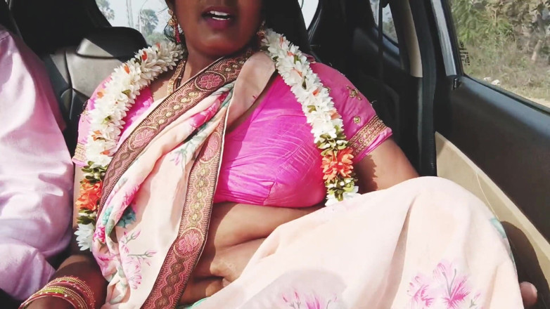 Telugu honey lips: Zijde tante autoseks, Telugu vuile praat, aflevering -1, deel- 3, sexy Saree...