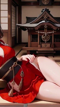 Taboo First Encounter at the Shrine, Kneeling in the Corridor While Stroking Her Hair