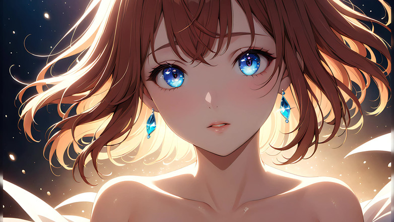 LustRender: Wznoszenie eteryczne: piękna młoda kobieta owinięta w niebieskie światło