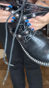 I Show a Beautiful Figure in Black Leggings and Black Boots/