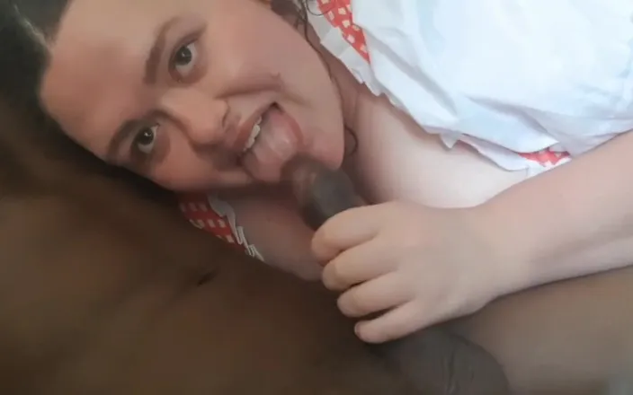 Real homemade BBW BBC porn: Stroking Sucking His Big Black Cock Making Him Moan and...
