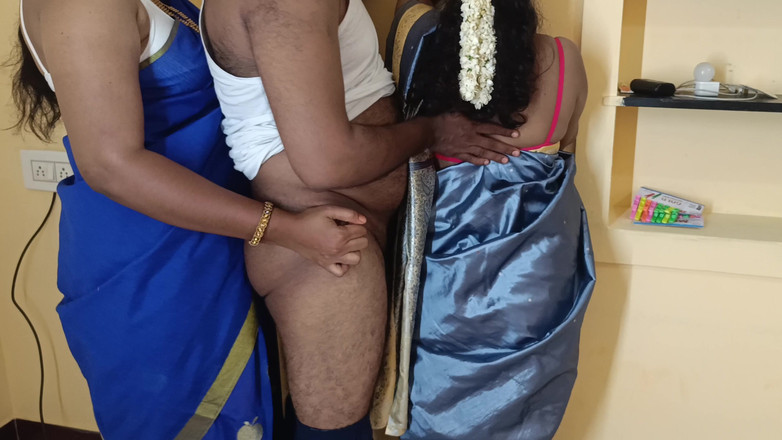 Inba: लिविंग रूम में गृहिणी और नौकरानी की तीन लोगों वाली चुदाई