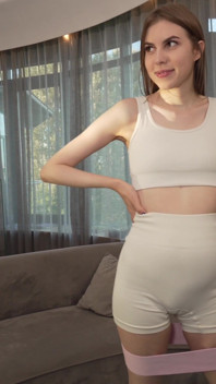 Slim Brunette Moans Loud While Getting Destroyed From Behind on the Yoga Mat