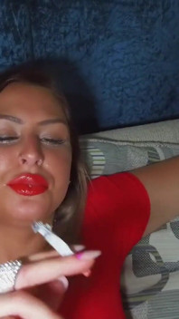 Smoking British chav with red lipstick