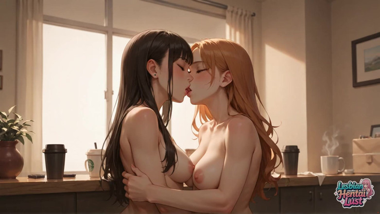 Lesbian Hentai Lust: Nero e blu: affetto intimo della camera da letto