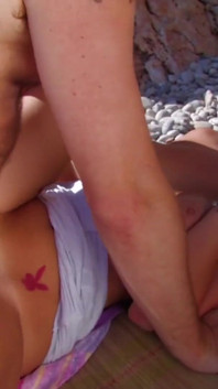 Teenage brunette Samanta with natural tits loves anal sex