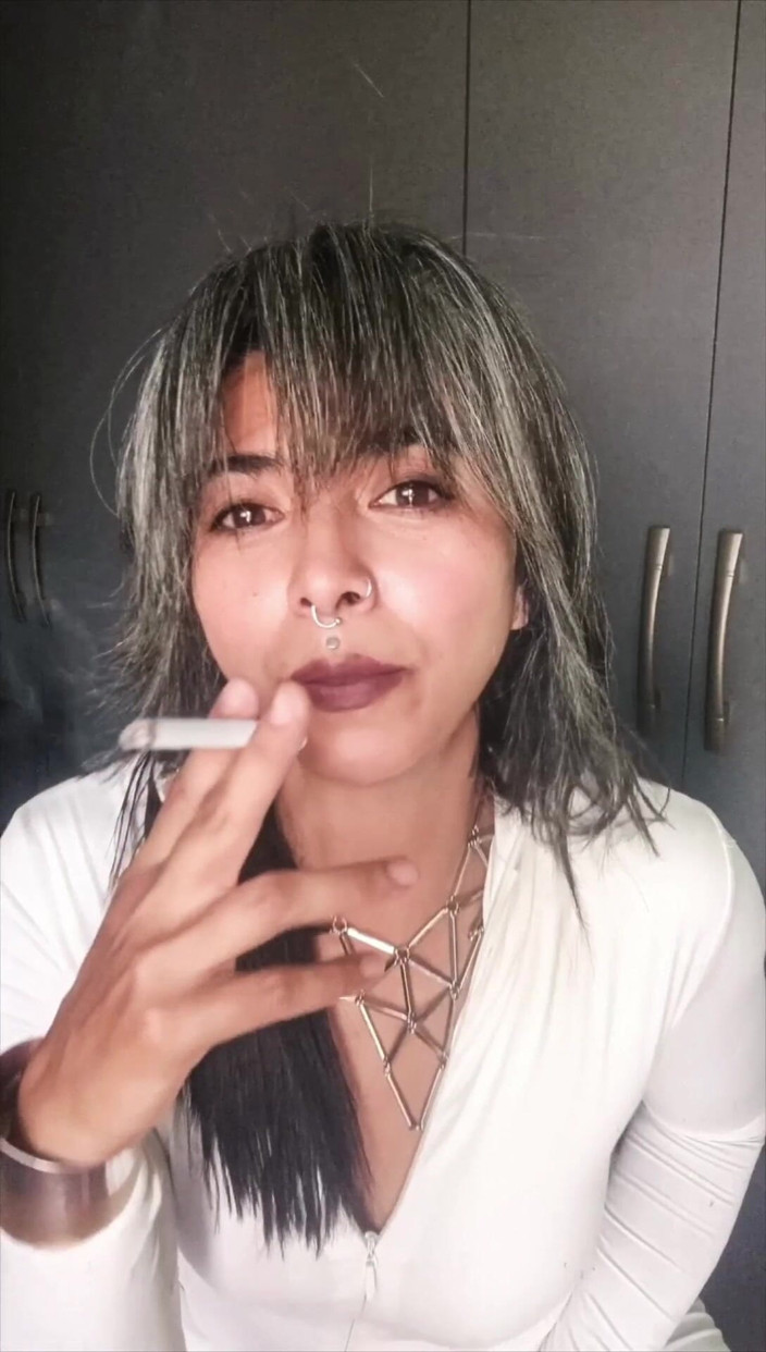 Casia Castro: White Outfit Smqoking Instructions - Topless Tease
