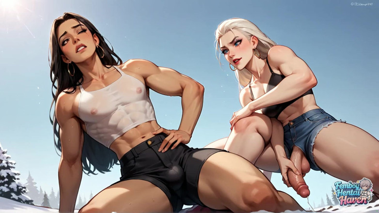 Femboy Hentai Haven: Dağ tepesinde süper buharlı travesti bir kadın ile muhteşem, kar...