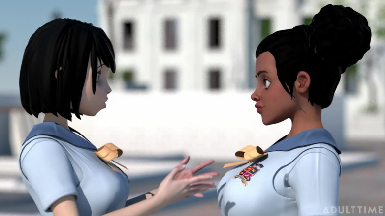 Hentai Sex School: Hentai Sex College epizoda 8 - Velké kozy Bffs cvičí nůžky společně...
