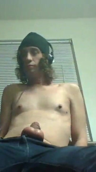 Headphones & Beanie on; Barechested and Stroking Lazily to Porn