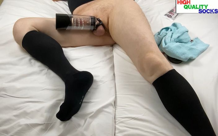 High quality socks: 섹스 머신과 블랙 압축 무릎 높은 양말