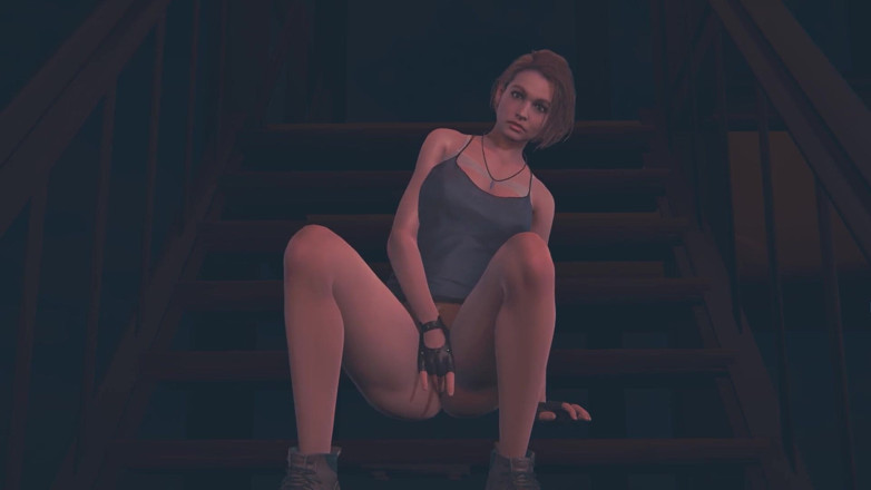 Waifu club 3D: Jill Valentine masturbeert op de trap