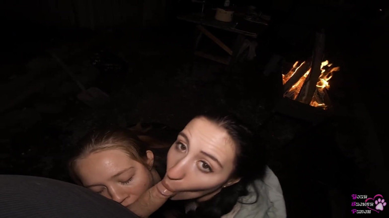 YSP Studio: FFM trójkąt ssący na podwórku - Outdoor Double Blowjob - Oral Creampie