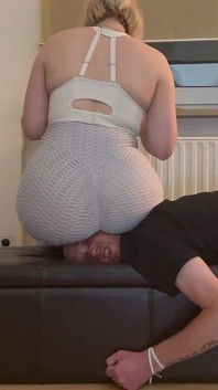 Headsitting in Grey Leggings