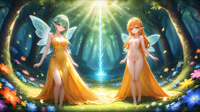 LustRender: 魅惑の曲線 - 明るい魔法の森の巨乳妖精の女の子