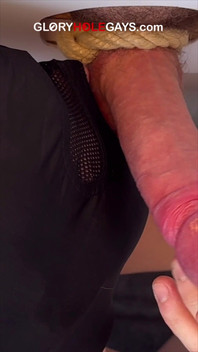 Long Cock Tied off with Rope at the Gloryhole - and Came Instantly
