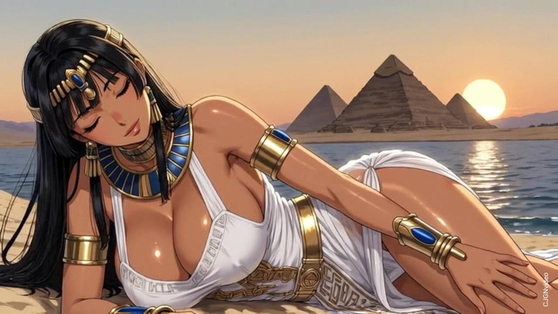Hot girl dancing: 137. Ägyptisches mädchen, das in der nähe eines sees entspannt (ai animation)