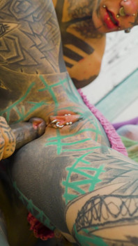 Trans Dark Leaves First Time Porn with Heavily Tattooed Couple. ATM, Facial
