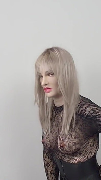 Blonde Crossdresser Tease in Bodystocking and Cumming a Lot