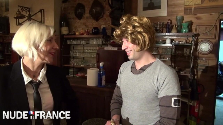 Nude in France: Older blonde slut fucks young guy in woman's wig