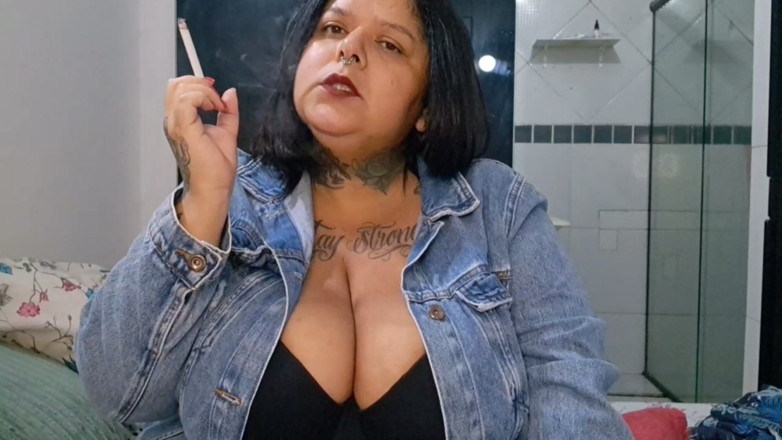 Mary Jhuana: BBW in Her Jacket, Smoking a Cigarette and Being Sexy