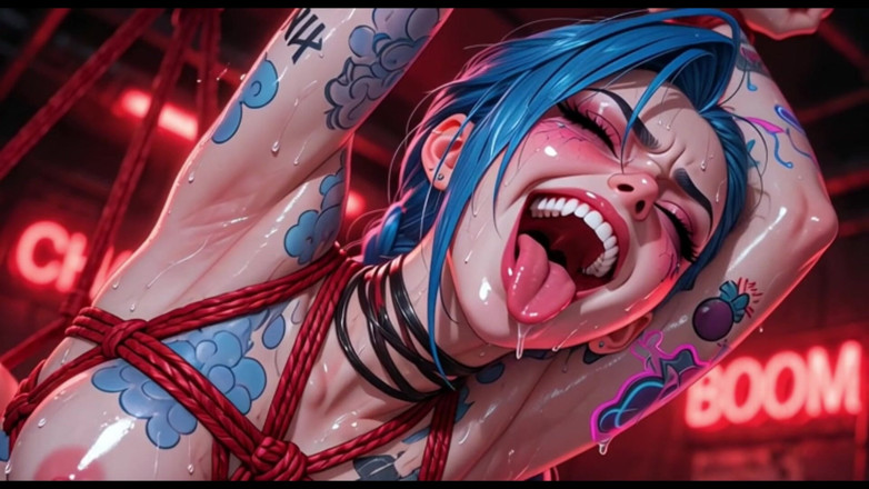 Ianimedia: คลิปสั้น Jinx Shibari ถูกมัดบนพื้น Ahegao