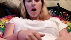 Blonde teen with pierced face edging her pussy - solo