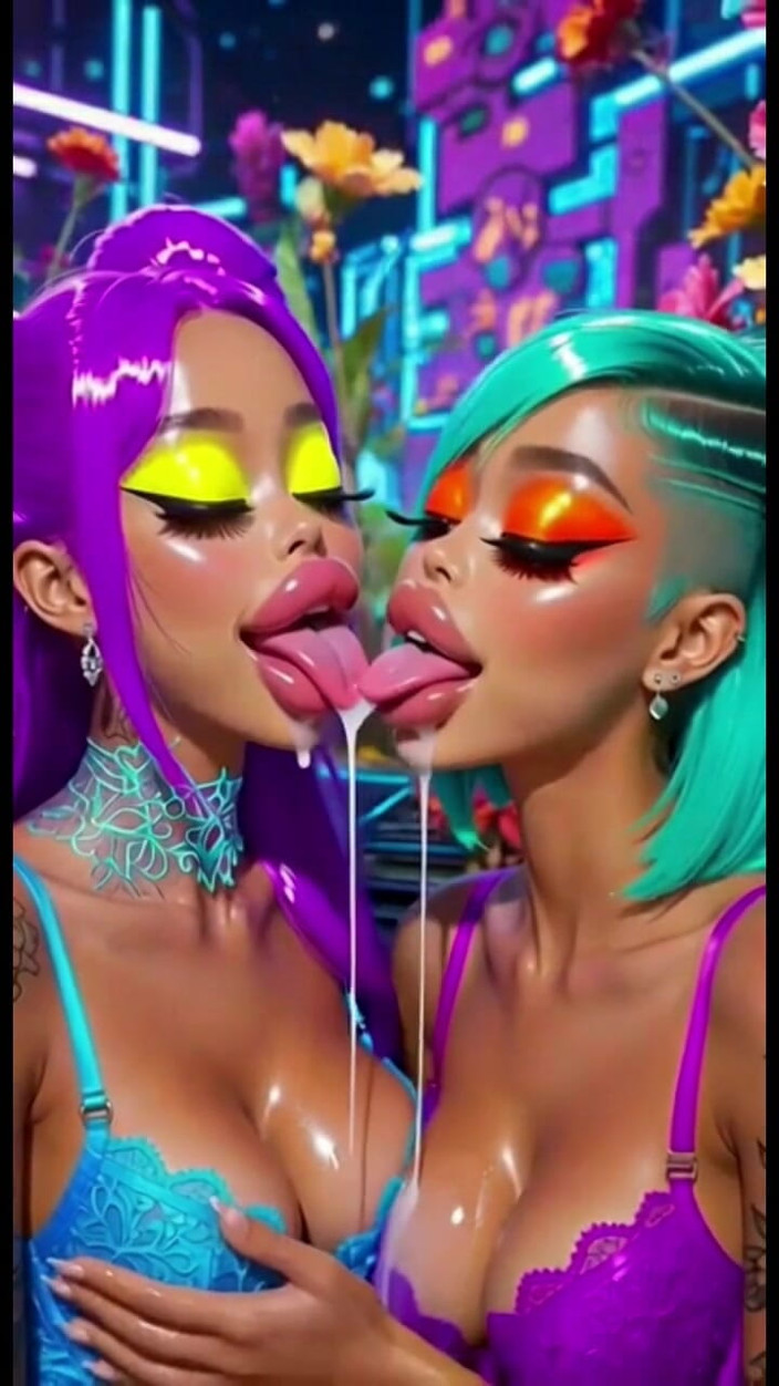 Hot girl dancing: Divertidas lesbianas lengua y beso fetiche, animación ai