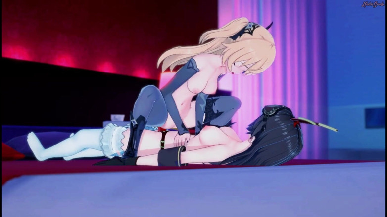 Hentai Smash: Fischl e Amber fanno sesso lesbico, si scopano a vicenda...