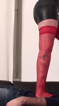 Red Nylons Tall Madame Trampling