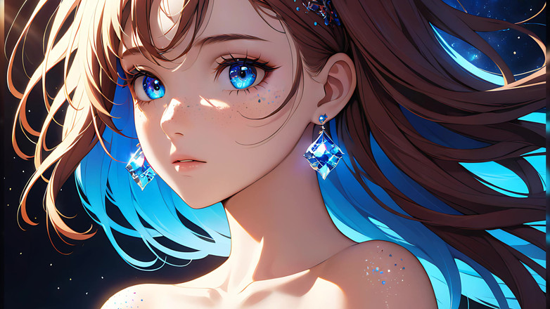 LustRender: Boşboğaz: parıldayan kozmik çilli güzel genç bir kadın