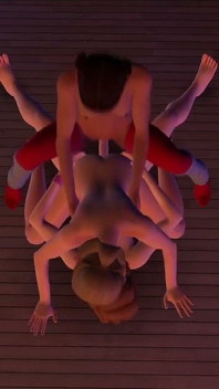 Lesbian Threesome Double Penetration with Double Headed Dildos
