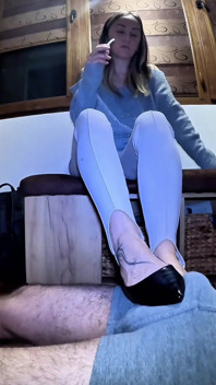At the Mistress’s Feet.the Slave Worships Her Ballet Flats