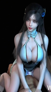 3D curvă asiatică cu țâțe mari cu rochie sexy a fost futută