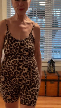 Nude GILF Model Dani D Mature Try on #1 (tight Purple Bodysuit, Leopard Print Bodysuit)