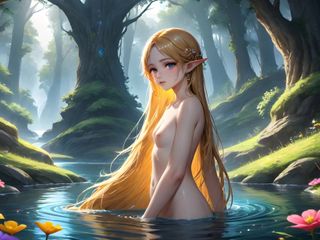 AI Girls: 18岁的成人精灵女孩在河边裸体 第2部分