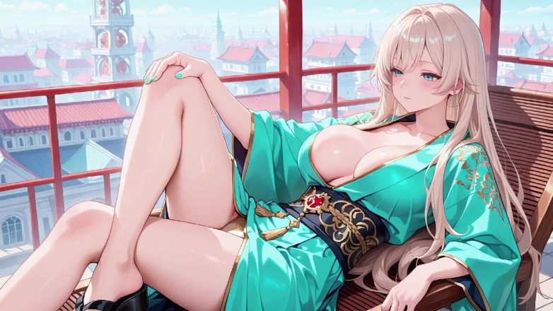 Tay Swift X: Bionda in un kimono verde! Lettura pigro della terrazza, design...