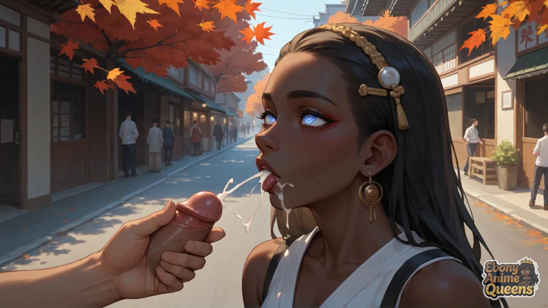 Ebony Anime Queens: Temná bohyně dodává odvážně flamy orální výstřik, nádherně se podřídila...