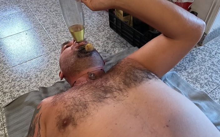 Carrotcake19: Husband Lying on His Back Trying Piss and Cum Through...