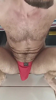 In Red Underwear Riding on Dildo