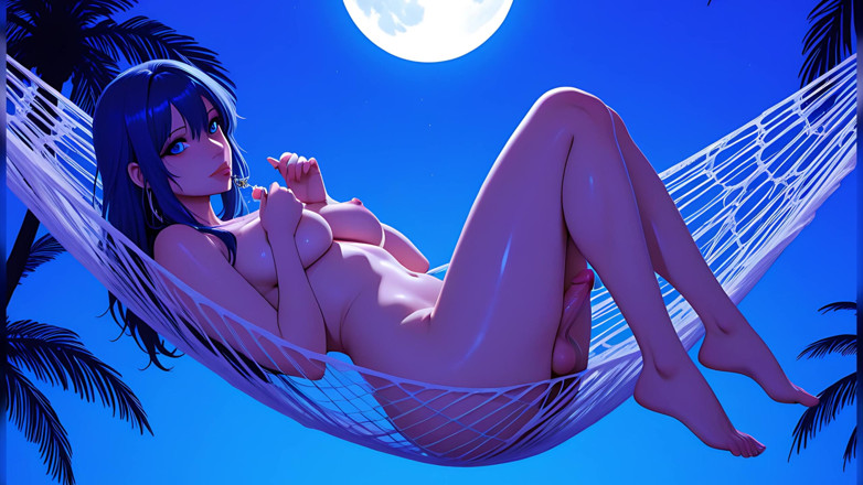 TransLure: Solo Futa Lying in Silk Hammock Between Palm Trees at...