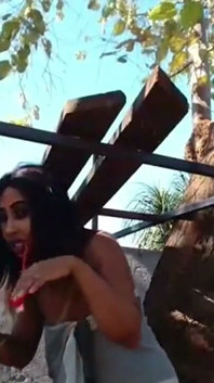 Ebony Outdoor Stripteasing & Squirts Masturbating