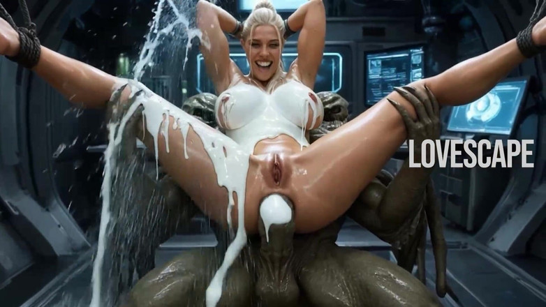 Lovescape: Geil ruimtemeisje neemt een enorme lul in haar achterdeur