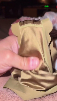 Cum in Silky Satin Green Panties