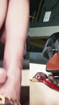 Rich lady with hat tease & denial leather paddle and extreme high heels cum feeding game