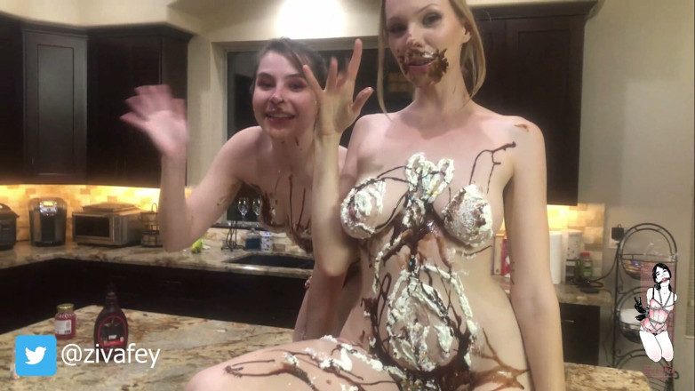 Ziva Fey: Ziva Fey - Whipped cream and chocolate syrup body art with...