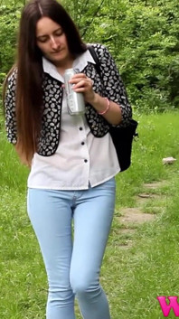 Diana Tries to Hold Her Pee Grabbing Her Crotch While She Is on a Walk Trough a Forest